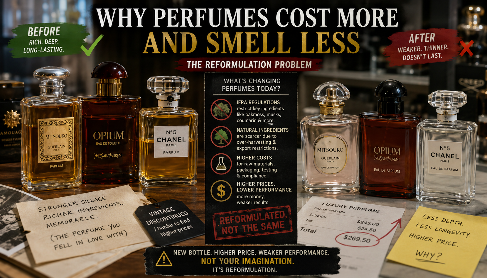 Why Perfumes Cost More and Smell Less: The Reformulation Problem
